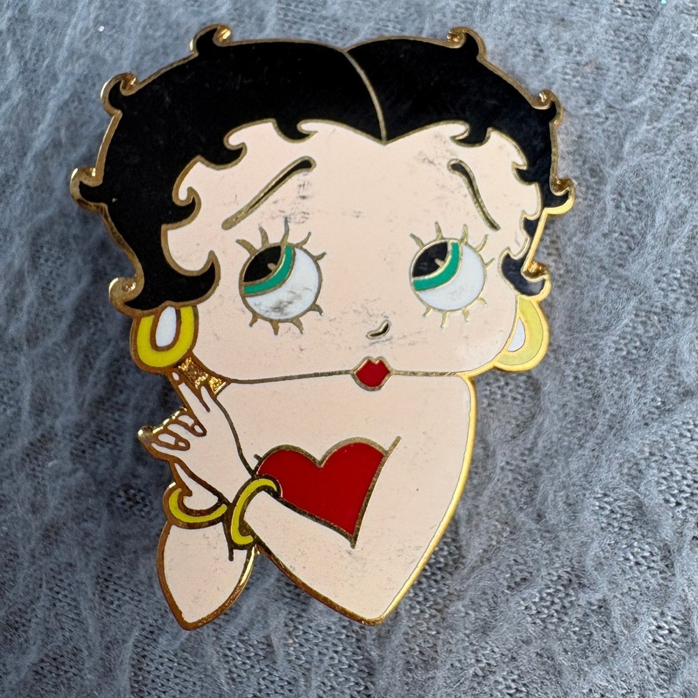 Vintage Betty Boop Enamel Pin Heart Gold Tone Brooch King Features Fleischer KFS
